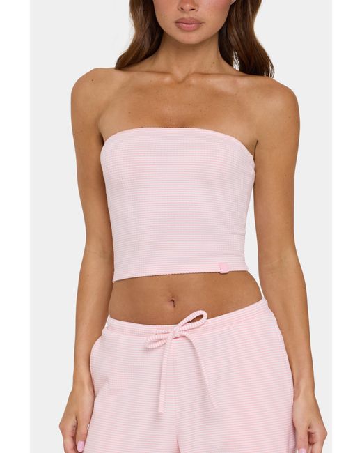 BO+TEE Pink Ribbed Jersey Bandeau Top