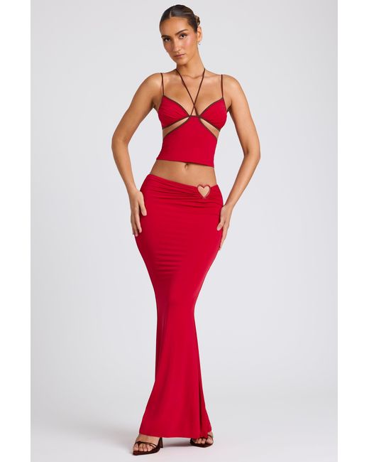 Oh Polly Red Mid Rise Maxi Skirt