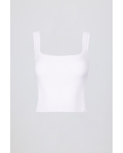 BO+TEE White Seamless Soft Rib Square-Neck Tank Top