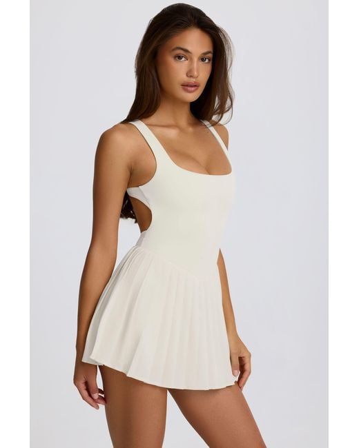BO+TEE White Soft Active Open-Back Pleated Tennis Dress