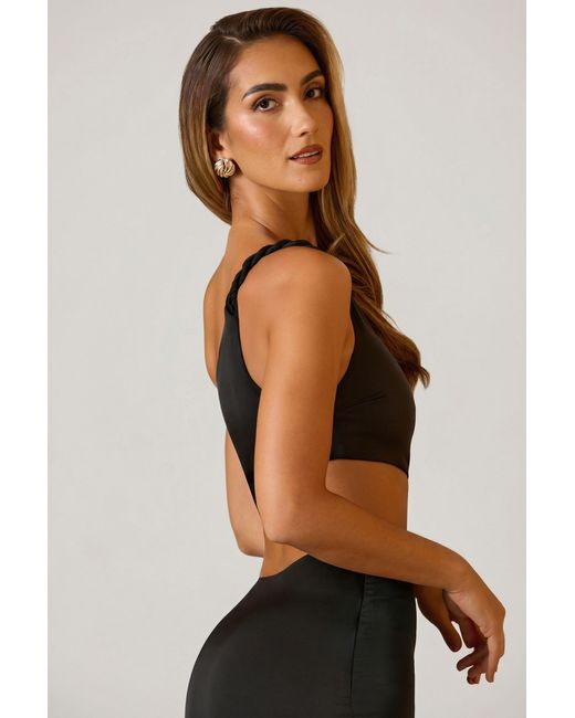 Oh Polly Black Ruched Asymmetric Crop Top