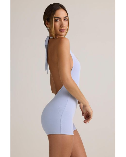 Oh Polly Blue Modal Ribbed Backless Playsuit
