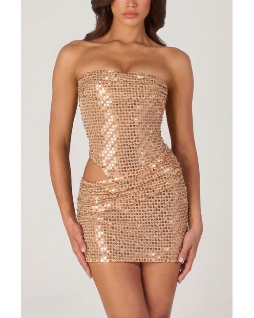 Oh Polly Metallic Embellished Cut-Out Mini Dress
