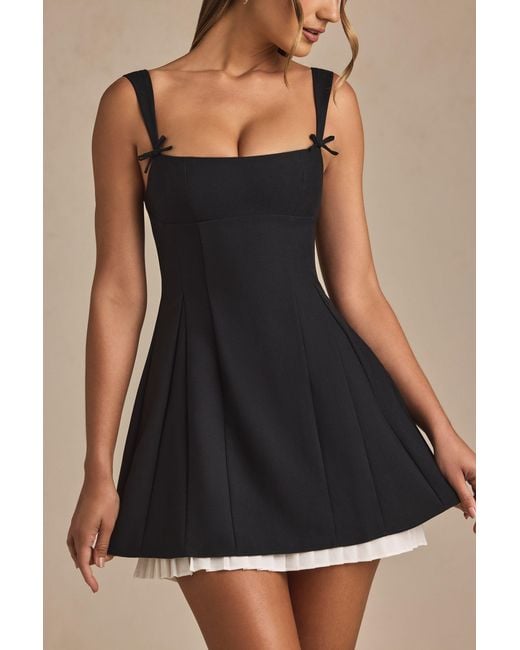 Oh Polly Black Bow-Detail Pleated A-Line Mini Dress