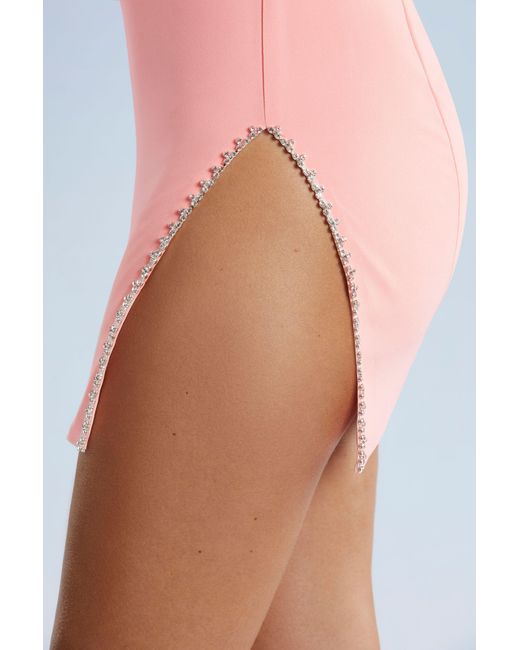 Oh Polly Pink Cowl Neck Thigh Split Mini Dress