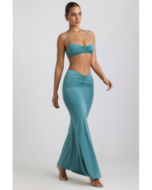 Oh Polly Green Slinky Jersey Hardware Detail Maxi Skirt