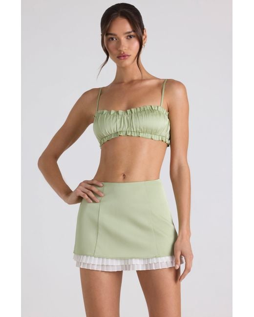 Oh Polly Green Ruffle-Trim Smocked Crop Top