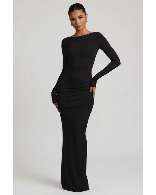 Oh Polly Black Modal Ruched Backless Maxi Dress