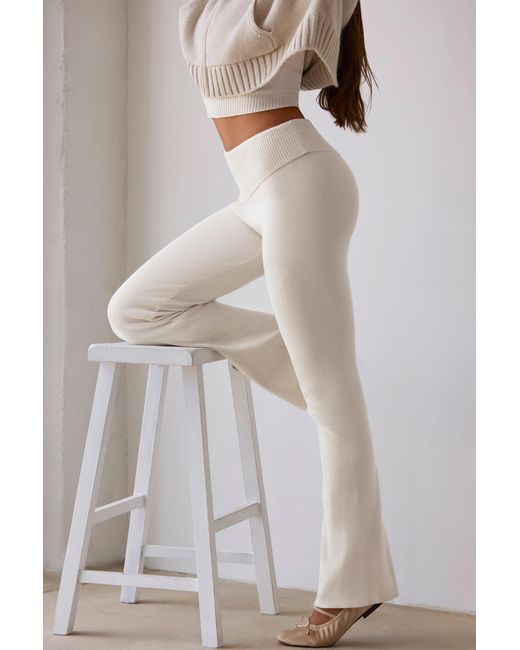 BO+TEE White Chunky Knit Foldover Kick Flare Trousers