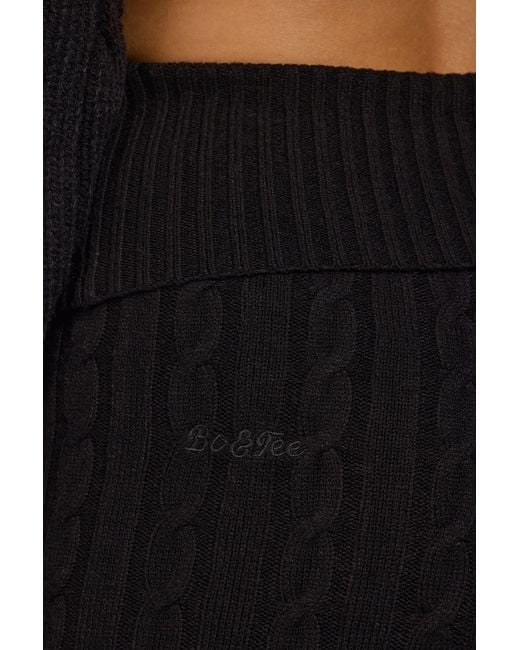 BO+TEE Black Cable Knit Foldover Flared Trousers