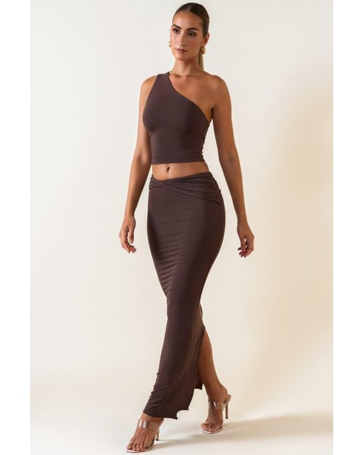Oh Polly Brown Modal Twist-Front Maxi Skirt