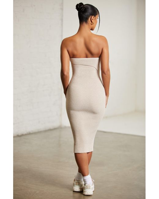 Oh Polly Natural Overlap Bandeau Midi Dress