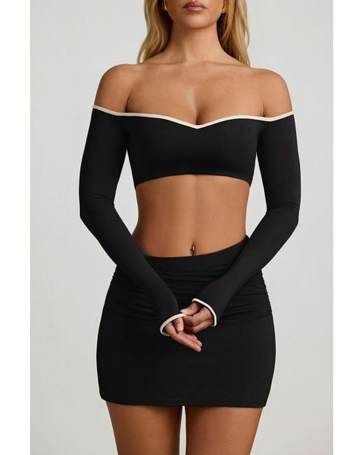 Oh Polly Black Modal Asymmetric-Waist Mini Skirt