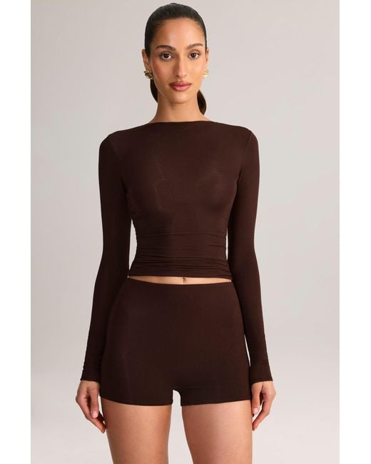 Oh Polly Brown Modal High-Rise Bodycon Mini Shorts