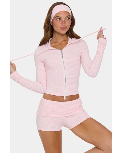 BO+TEE Pink Ribbed Jersey Cropped Hoodie