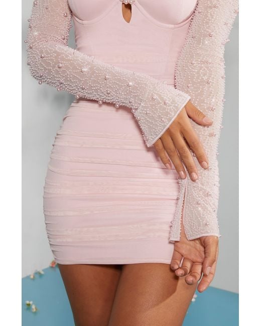 Oh Polly Pink Embellished Long Sleeve Mini Dress