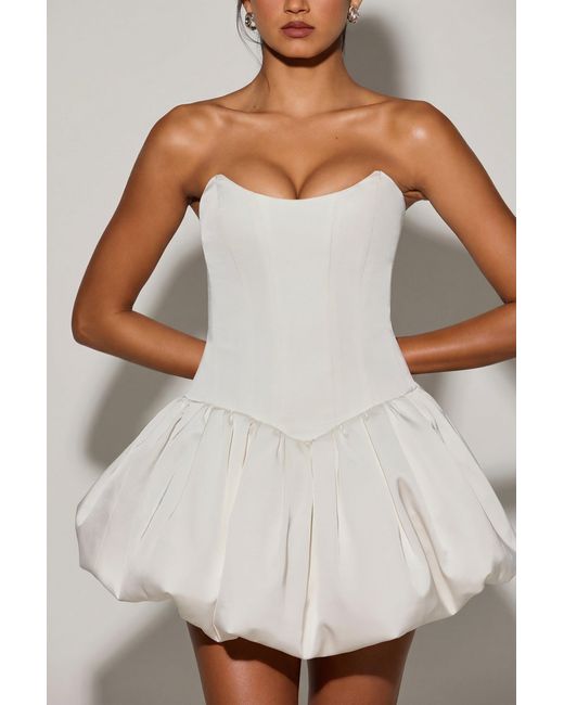 Oh Polly White Lace-Up Bubble Hem Corset Micro Mini Dress