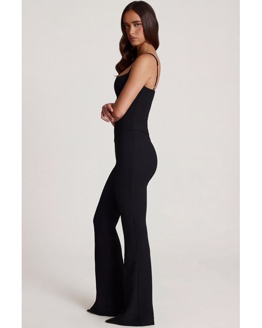 Oh Polly Black Scoop-Neck Corset Flared Leg Jumpsuit