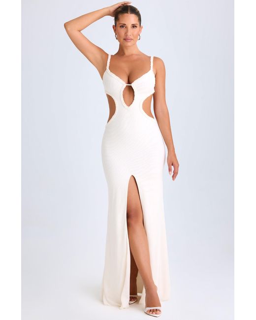 Oh Polly White Ruffle-Appliqué Cut-Out Maxi Dress
