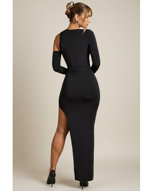 Oh Polly Black Asymmetric Draped Maxi Dress