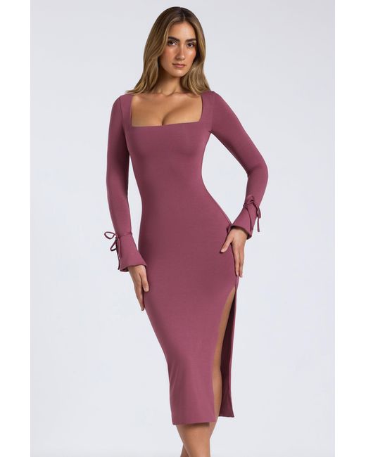 Oh Polly Purple Modal Square-Neck Midaxi Dress