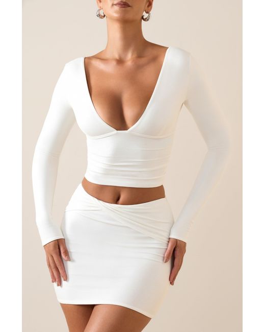 Oh Polly White Modal Twist-Front Mid-Rise Mini Skirt