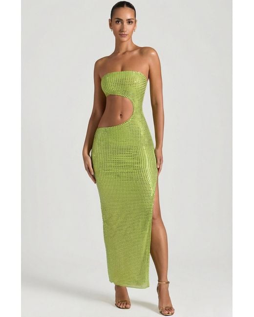 Oh Polly Green Embellished Cut-Out Bandeau Maxi Dress