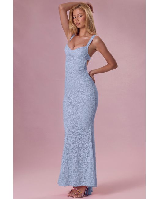 Oh Polly Blue Lace Sweetheart-Neck Gown
