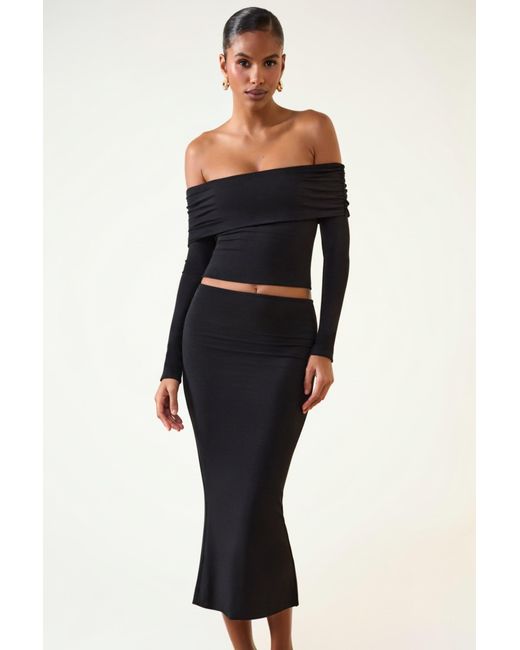 Oh Polly Black Modal Off-Shoulder Long-Sleeve Top