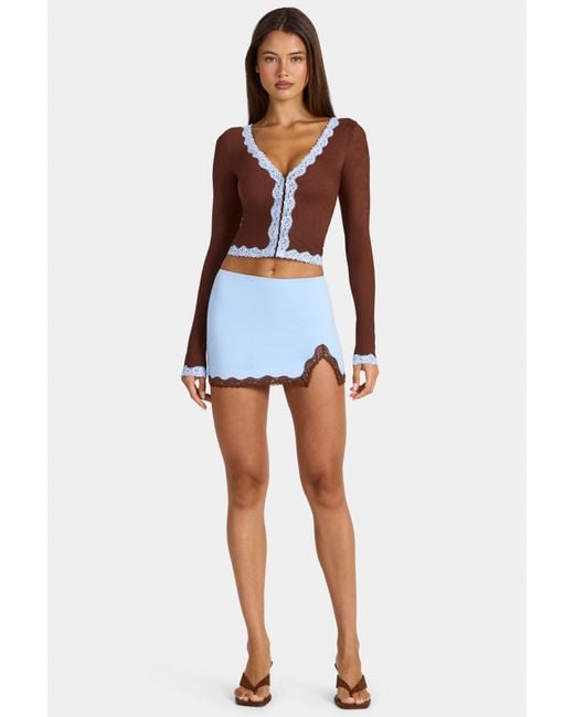 Oh Polly Brown Lace-Trim Cropped Cardigan