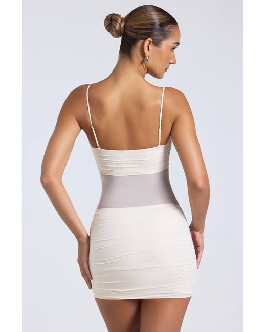 Oh Polly White Sheer Panelled Ruched Mini Dress