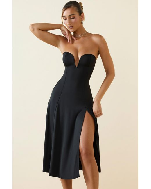 Oh Polly Black Slinky Jersey Strapless A-Line Midaxi Dress