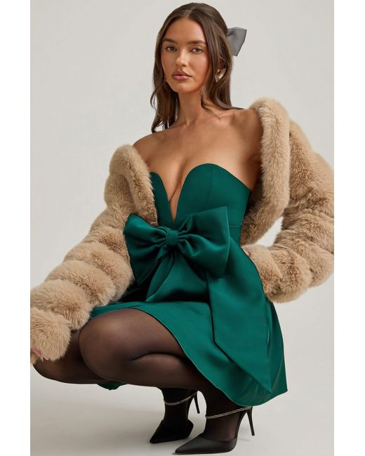 Oh Polly Green Bow-Detail Corset Mini Dress