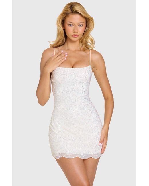 Oh Polly White Embellished Square-Neck Mini Dress