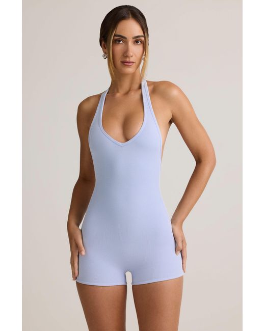 Oh Polly Blue Modal Ribbed Backless Playsuit