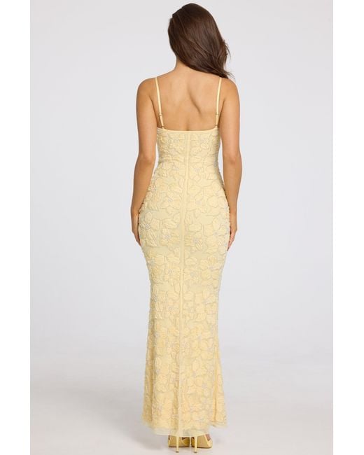 Oh Polly Yellow Embellished Square-Neck Maxi Dress