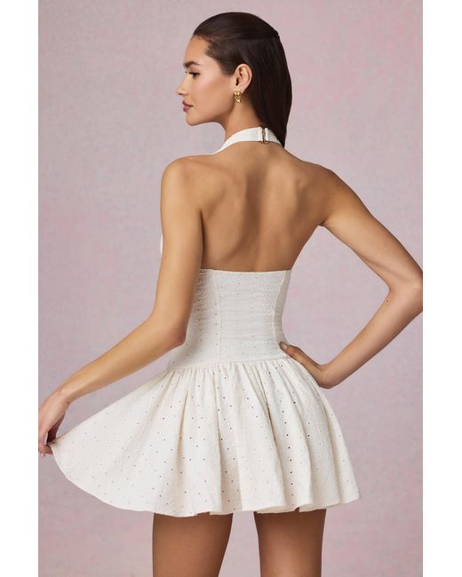 Oh Polly White Modal Broderie Anglaise Halterneck Mini Dress