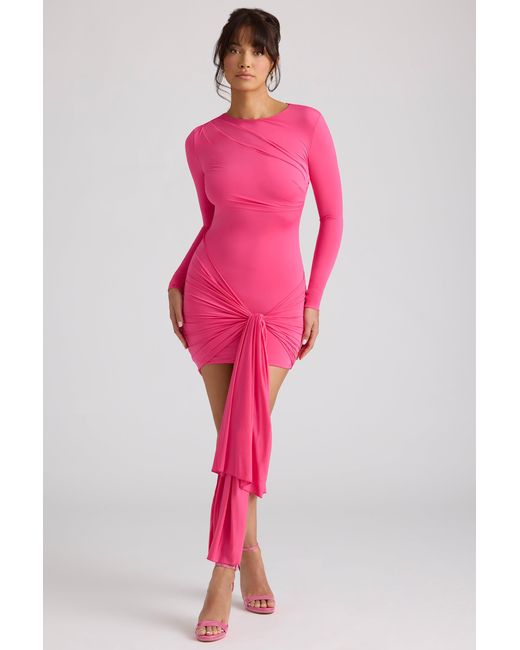 Oh Polly Pink Long Sleeve Draped Mini Dress
