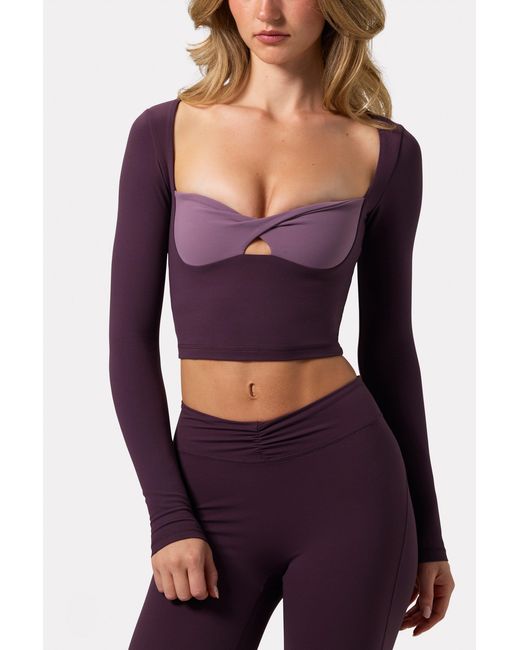 BO+TEE Purple Soft Active Twist-Front Crop Top