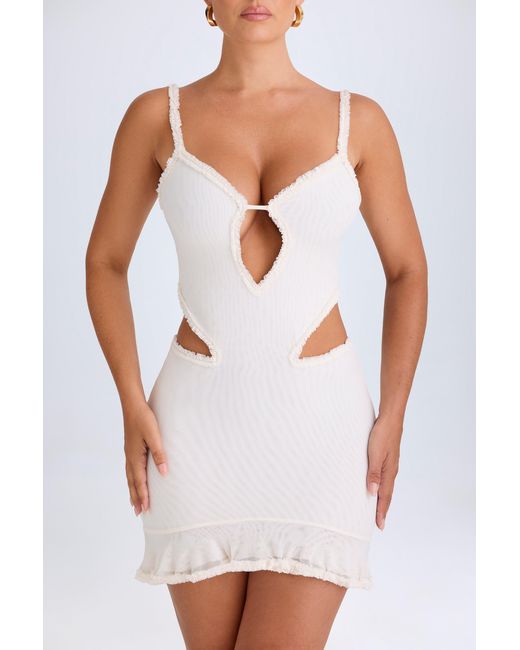 Oh Polly White Ruffle-Appliqué Cut-Out Mini Dress