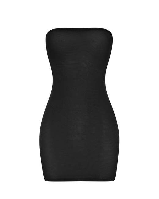 Oh Polly Black Soft Sheer-Mesh Bandeau Mini Slip Dress