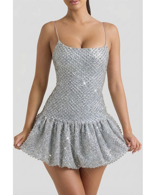 Oh Polly Metallic Embellished Bubble Hem Mini Dress