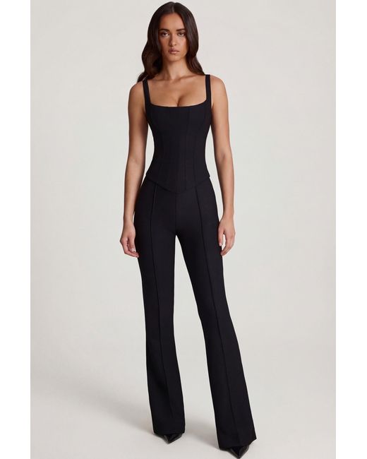Oh Polly Black Scoop-Neck Corset Flared Leg Jumpsuit