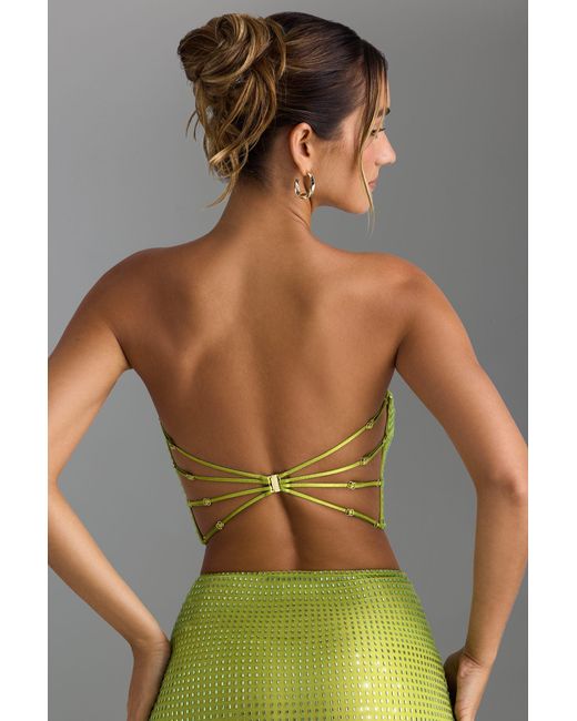 Oh Polly Green Embellished Strap-Back Bandeau Top