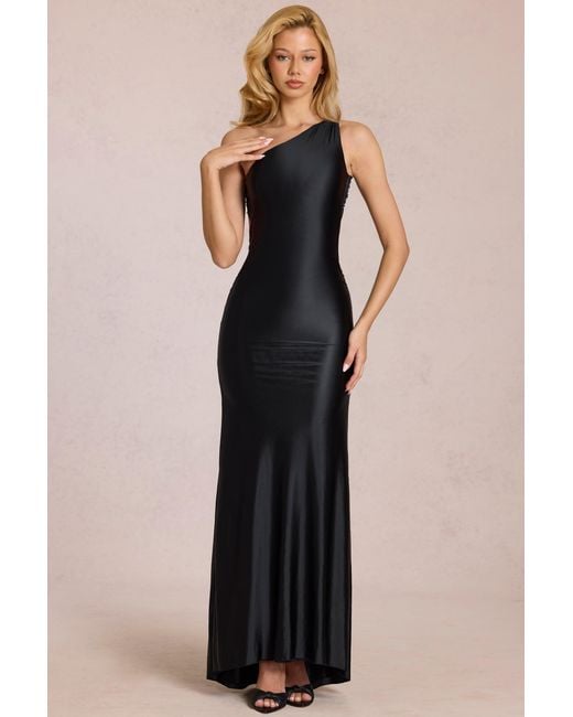 Oh Polly Black Asymmetric Tie-Back Gown