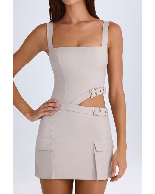 Oh Polly Brown Belted Cut-Out Mini Dress