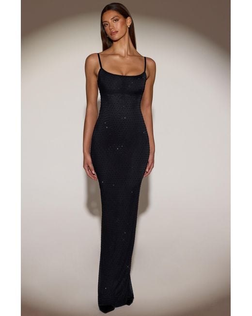 Oh Polly Black Sheer Embellished Backless Maxi Dress