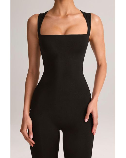 Oh Polly Black Modal Square-Neck Bodycon Capri Jumpsuit