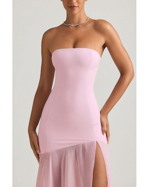 Oh Polly Pink Asymmetric Strapless Fishtail Maxi Dress