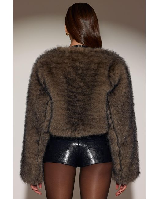 Oh Polly Brown Cropped Faux-Fur Jacket